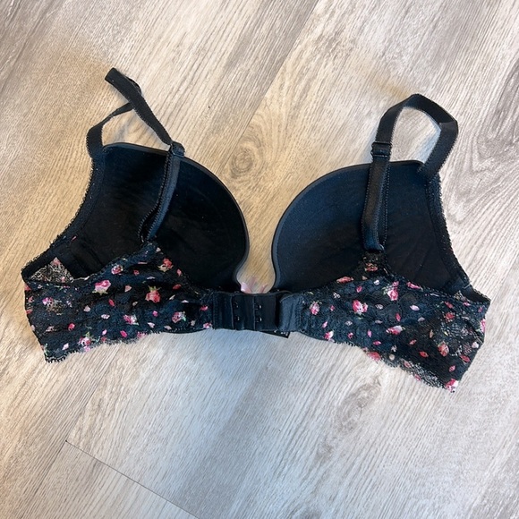 Victoria’s Secret Dream Angels Black Lace Dainty Floral Print Push-Up Bra / 34B - Picture 3 of 7